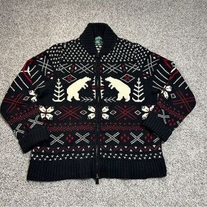 Laruen Ralph Lauren Lambswool Fair Isle Polar Bear Ski Zip Cardigan Sweater XL